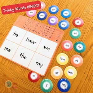 Jeu de mots délicats BINGO pour enfants, jeu d'apprentissage de la lecture pour enfants, activité imprimable amusante en famille d'alphabétisation, lot de jeux TÉLÉCHARGEMENT IMMÉDIAT