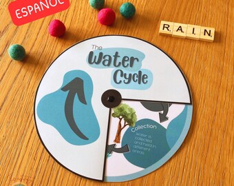 Water Cycle Wheel Printable Spanish Version, Nature Study Kids Activity, Kindergarten Science,  Elementary Science, INSTANT DOWNLOAD PDF