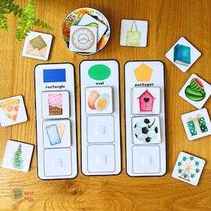 Activité d'apprentissage de l'association des formes, tri de formes pour les enfants d'âge préscolaire, livre chargé, École Montessori à la maison, cartes-éclair, jeu de reliure, TÉLÉCHARGEMENT IMMÉDIAT DU PDF
