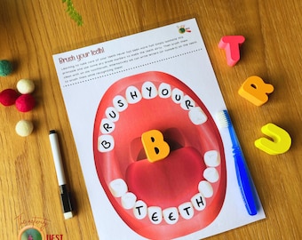 Brush Teeth Dental Hygiene Printable, Dentist Pretend Play, Kids Tooth Brushing Practice Game, Fine Motor Skills Activity, INSTANT DOWNLOAD