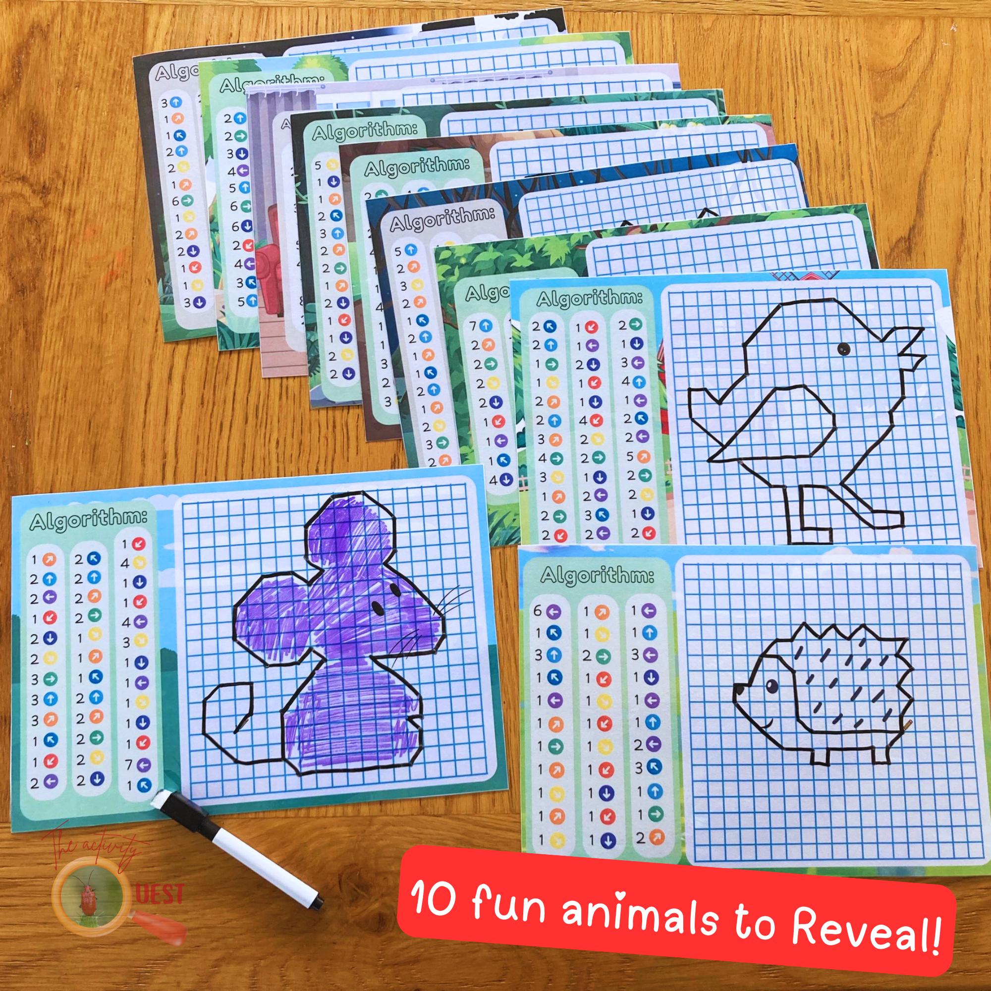 Animal Codeing Kit 10 Animals Graphic Dictation Printable for Kids, Commands Coding ...