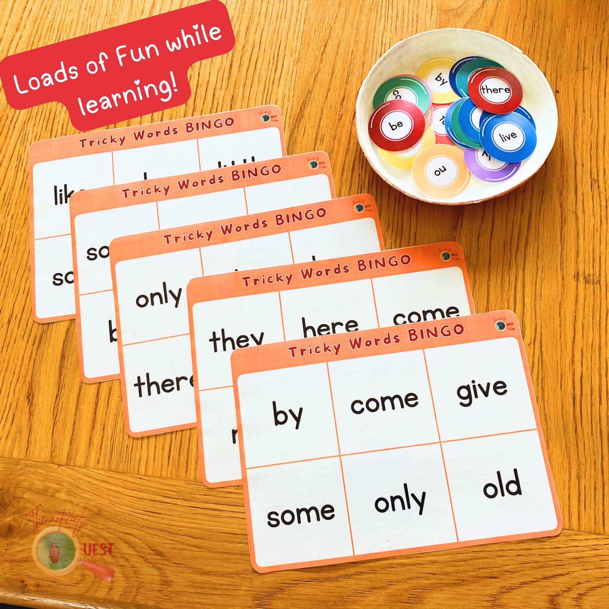 Tricky Family Examples Tricky Words BINGO for Kids Set 2, Learning to Read Game for Children ...