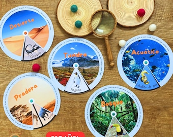 Animal Habitats Learning Wheels Spanish Printable, Nature Biomes Animals Disc Activity, Preschool Creatures Homes Game INSTANT DOWNLOAD PDF