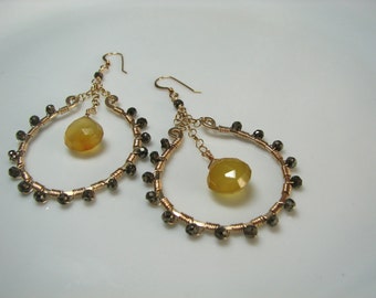 Pyrite and Gold Fill Hoops