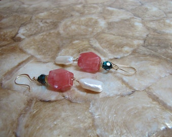 Cherry Quartz and Pearl Earrings