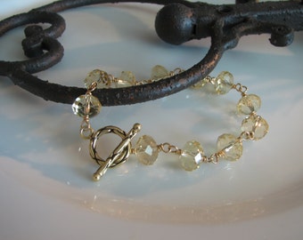 Yellow Crystal Bracelet, Gold Filled and Yellow Bracelet, Artisan Bracelet