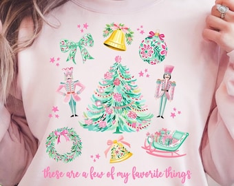 Pink Bow Christmas Coquette, Favorite Things, Christmas Sweatshirt, Gift for Her, Pink Christmas, Nutcracker, Pink, Santa, Preppy sweatshirt