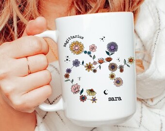 Sagittarius Mug: Custom Floral Zodiac Birthday Gift