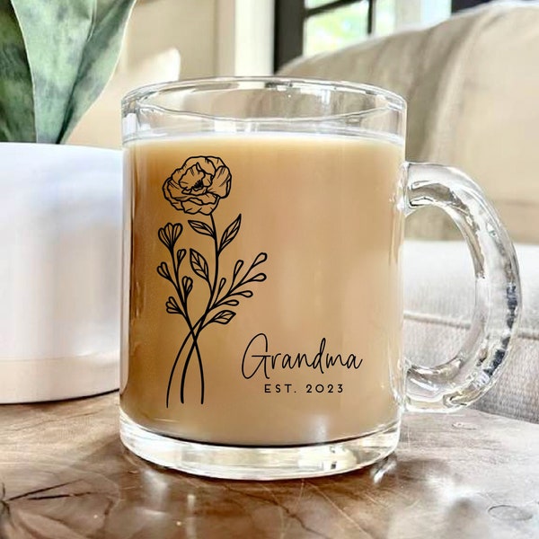 Grandma Mug, New Grandma Mug Est 2023, Gigi Mug, Pregnancy Announcement Mug, Glass Mug, Grandma Glass Mug, Custom Name Future Grandma gift