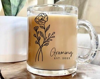 Grammy Mug, New Grammy Mug Est 2025, Gigi Mug, Pregnancy Announcement Mug, Glass Mug, Gift For Grammy, Custom Name Future Grammy gift