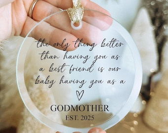 Personalized Glass Godmother Ornament, Godmother Proposal Gift, Baptism gift, Godmother ornament, Personalized Keepsake Godmother Godfather