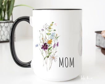 Personalized wildflowers mug, Custom Name Mug, Floral Coffee Cup, Custom Birthday Gift, Gift for Mom, Women, Boho Wildflower Gift for Her