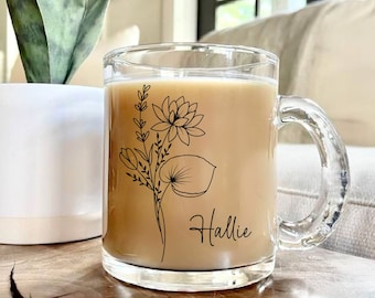 Custom Birth Month Flower Name Mug, July Birthday Gift for Her, Personalized Birthday Gift, Birthday Gift For Mom, Birthday, Gift for Friend