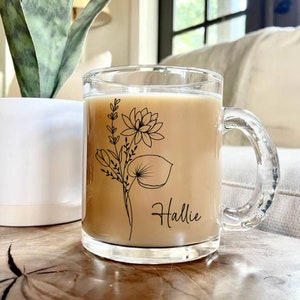 Custom Birth Month Flower Name Mug, July Birthday Gift for Her, Personalized Birthday Gift, Birthday Gift For Mom, Birthday, Gift for Friend