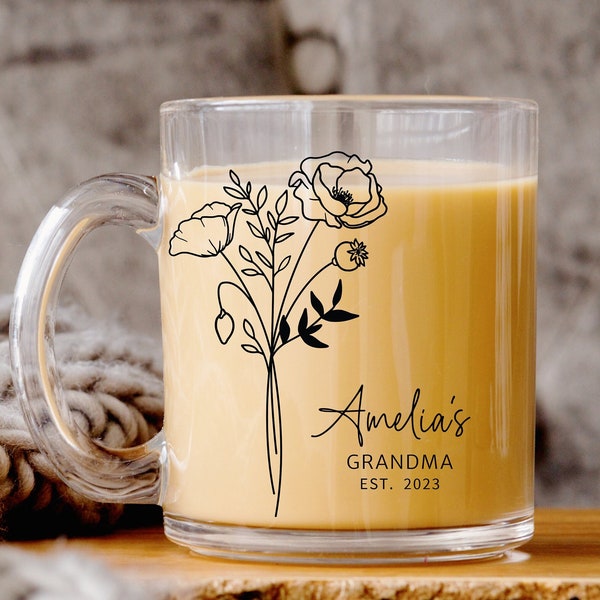 Custom Grandma Mug, New Grandma Mug Est date, Nana Mug, Pregnancy Announcement Cup, Glass Cups Grandma Glass Mug, Custom Name Future Grandma