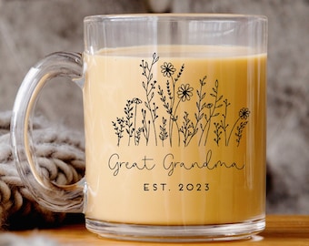 Great Grandma Gift, Custom Flower Name Mug, Great Grandma Gift, Grammy, Christmas Gift, Wildflower Mug, Mom's Birthday, Great Grandma