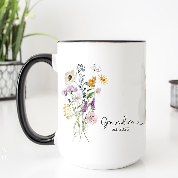 Grandma Mug, gift for grandma, Custom Flower Name Mug, Gift for new nana, new grandma Mothers Day Gift, Wildflower Mug Grandma Birthday gift