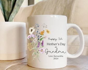 Personalized First Mother's Day Grandma Mug: Boho Wildflower Gift