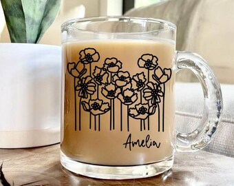 Personalized Poppy Flower Mug: Custom Name Clear Glass Mug
