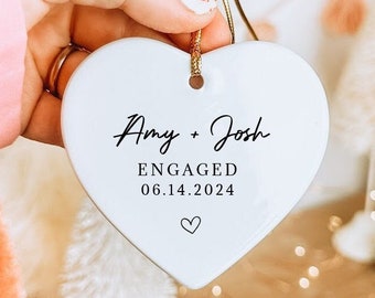 Personalized Engagement Ornament: Ceramic Heart, Mr. & Mrs. Gift
