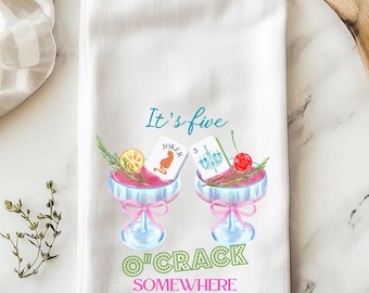 Mahjong Gift, It's Five O'Crack Somewhere Tea Towel for Mahjong Friends, Hostess Gift Christmas gift, Preppy Gift, Hand Towel, Hostess Gift