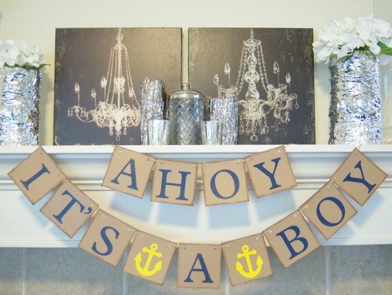 Ahoy It S A Boy Baby Shower Banner Nautical Theme Baby Etsy