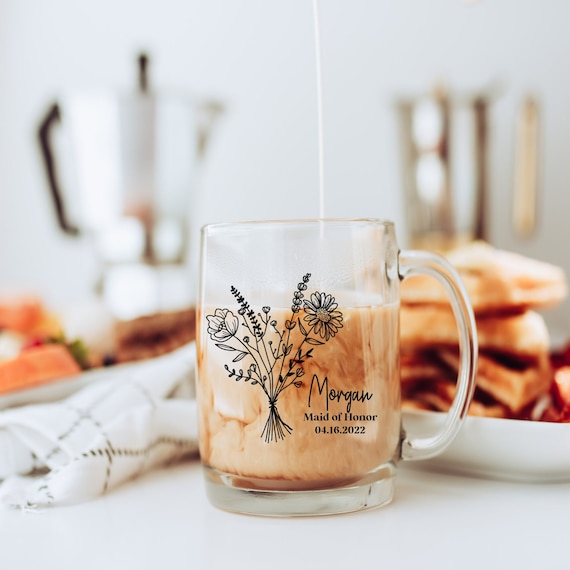 Maid of Honor gifts Maid of Honor clear glass mug Bridesmaid Mug Bridesmaid Gifts Floral Maid Of Honor Mug Maid of Honor proposal box mug