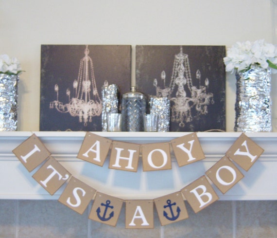 Ahoy It S A Boy Baby Shower Banner Nautical Theme Baby Etsy