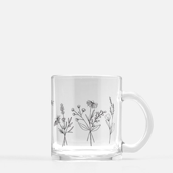 floral glass mug