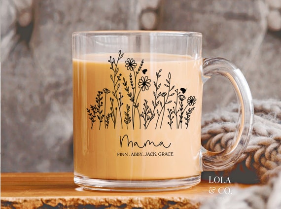 Mom mug, Mama mug, Gift for her, Custom Flower Mug with Kids Names, Mama mug Kids names, Gift for New Mom, Moms Birthday, Wildflower Mug
