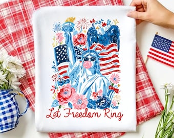 Fourth of July Flour Sack Tea Towel, Patriotic Statue of Liberty Print, Happy 4th, 4th of July, Fourth of July Hostess gift, Preppy American