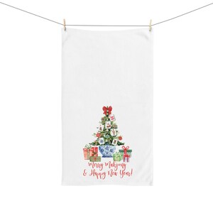 Mahjong Gift, Merry Mahjong Chinoiserie Christmas Tree Hand Towel, Mahjong Tea Towel, Holiday Kitchen Decor, Christmas Gift, Mahjong Group image 5