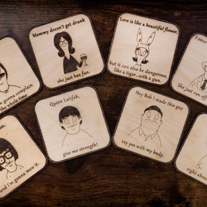 Bob&#39;s Burgers Character Wooden drinks Coasters with popular quotes.