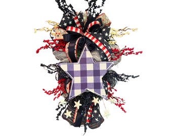 Patriotic Americana Swag, 4th of July Door Decor, Red White Blue Star Wreath, Memorial Day Wreath, Summer Front Door Wreath