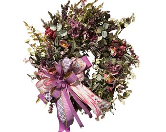 Plum Floral Front Door Wreath, Cottage Garden Spring Summer Wreath, Mauve Purple Wildflower Wreath, Farmhouse Floral Wreath, Romantic garden