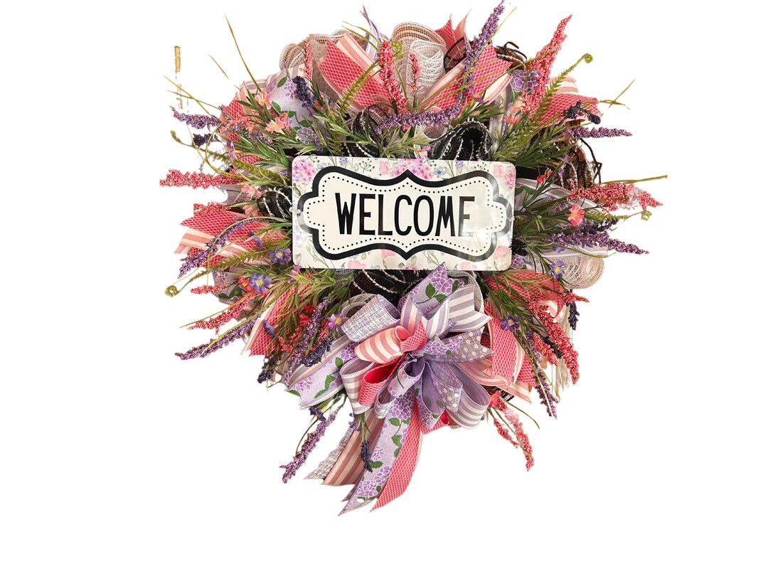 Rustic Welcome Flowers Rustic Welcome Wreath, Spring Floral Door Decor, Handmade Wreath ...