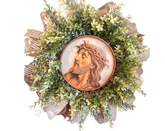 Jesus Wreath for Front Door, Christian Religious Wreath, Rustic Greenery Easter Wreath, Faith-Based Home Decor, Sympathy Memorial Wreath