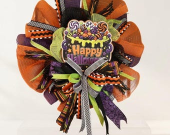 Happy Halloween Cauldron Wreath | Spooky Halloween Wreath | Halloween Door Decoration | Deco Mesh Ribbon | Festive Wall Decor