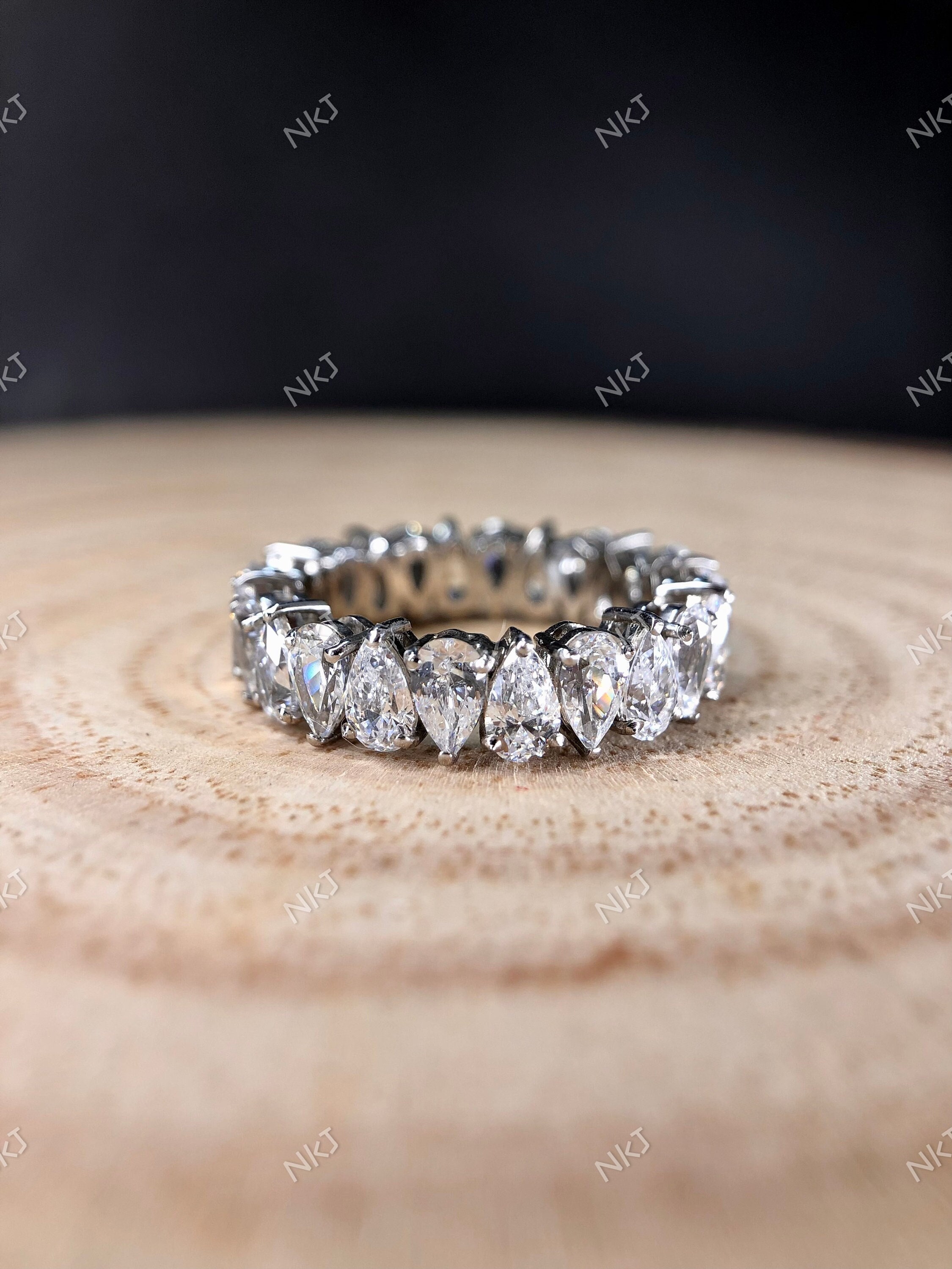 Pear Cut Full Eternity Moissanite Stacking Band Ring, up Side Down Pear ...