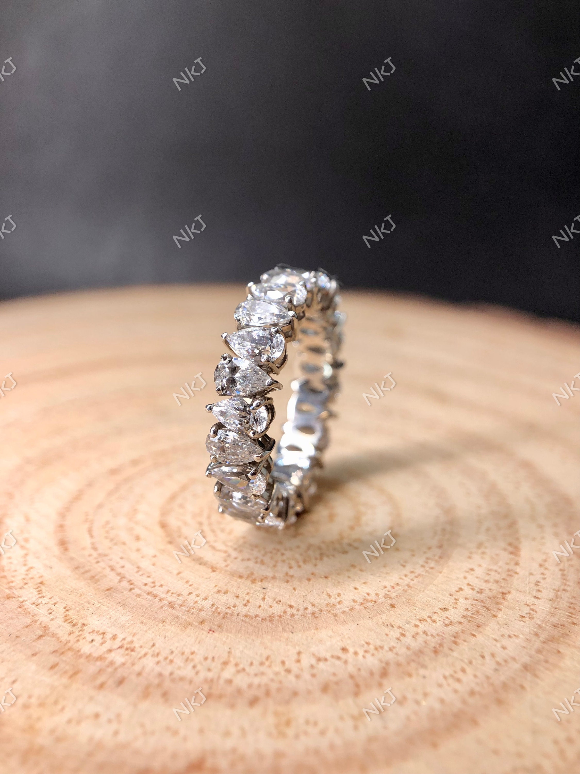 Pear Cut Full Eternity Moissanite Stacking Band Ring, up Side Down Pear ...