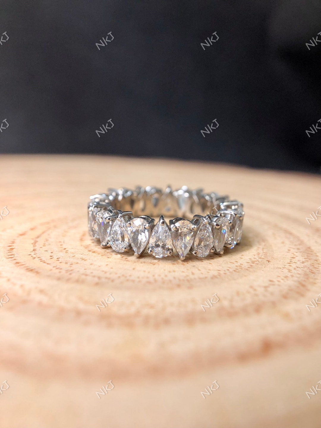 Pear Cut Full Eternity Moissanite Stacking Band Ring, up Side Down Pear ...
