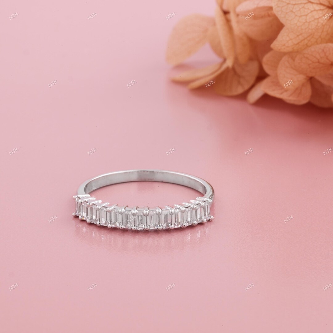 Baguette Cut Diamond Half Eternity Band, Lab Grown Diamond Wedding Band ...