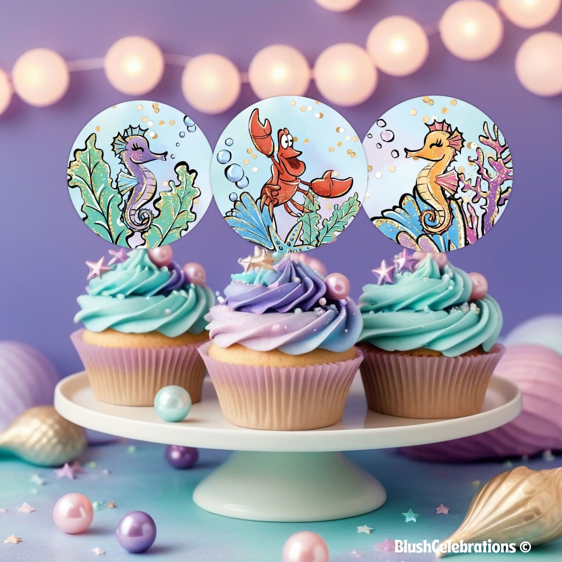 Editable Little Mermaid Cupcake Toppers Under the Sea Cupcake Toppers ...
