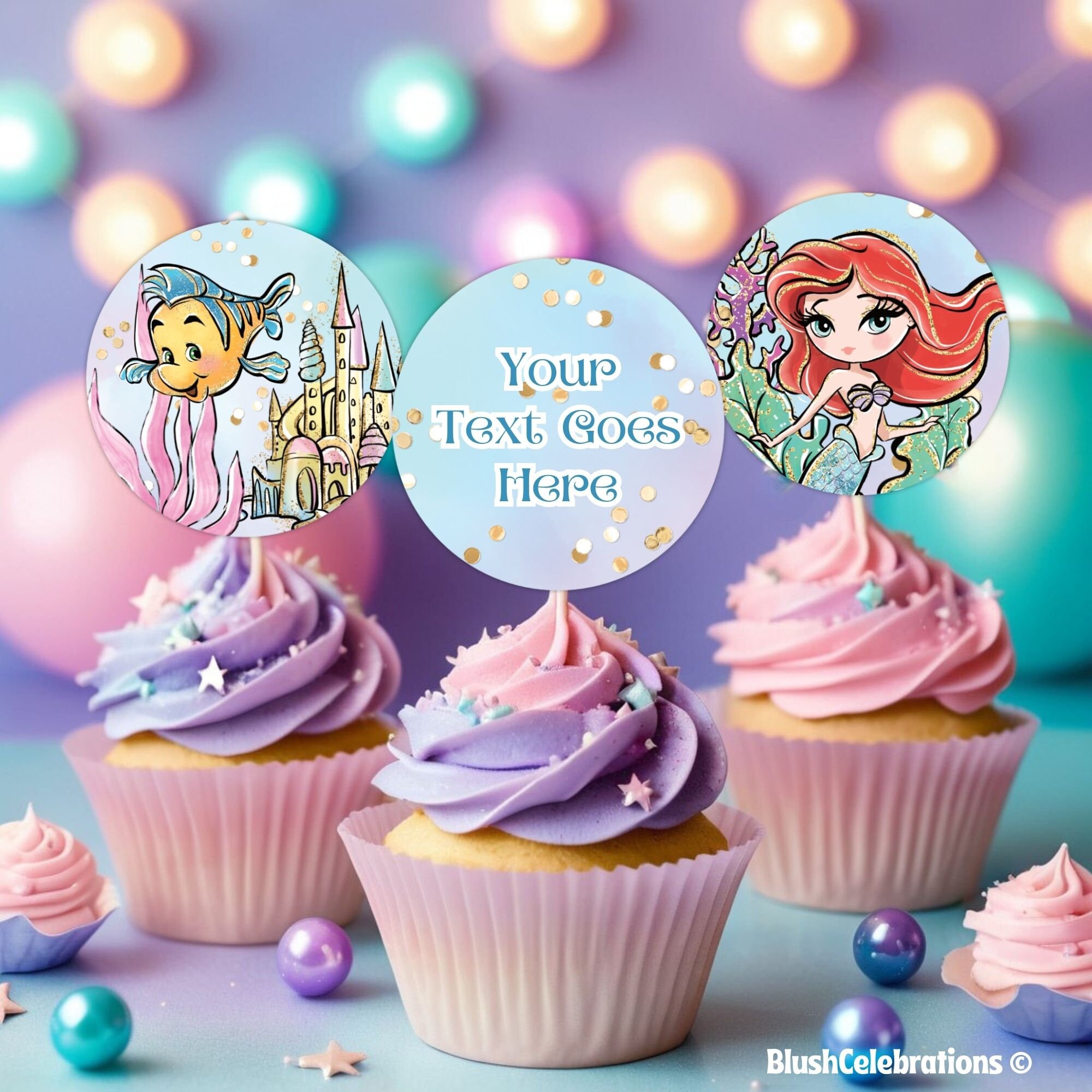 Editable Little Mermaid Cupcake Toppers Under the Sea Cupcake Toppers ...