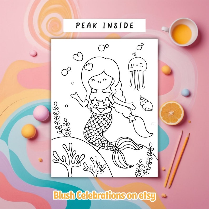 Printable Mermaid Coloring Pages for Girls Instant Download PDF & Jpeg ...