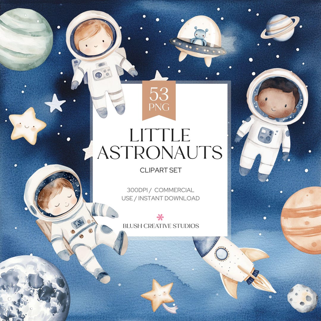 Watercolor Astronaut Clipart Bundle, Space Planets Rocket Graphics ...