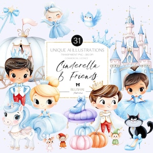 Schattige Assepoester clipart, Assepoester prinses PNG, glazen muiltje, kasteel PNG, schattige prinses, kinderkamer clipart, kinderkunst, commercieel gebruik