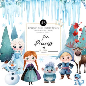Lindo Clipart de Frozen, Princesa Frozen, Clipart de Elsa, Clipart de Anna, Olaf, Cumpleaños de Frozen, Lindo Clipart de Princesa, Cumpleaños de Niños, Arte Infantil