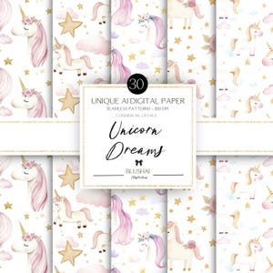 Whimsical Unicorn Seamless Patterns | Cute Unicorn Seamless Files | Floral Seamless Patterns | Unicorn Patterns | Commercial Use