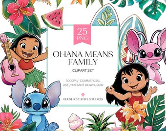 Lilo Stitch Tropical Beach Clipart PNG, Kawaii Summer Island Decor (Digital Download)